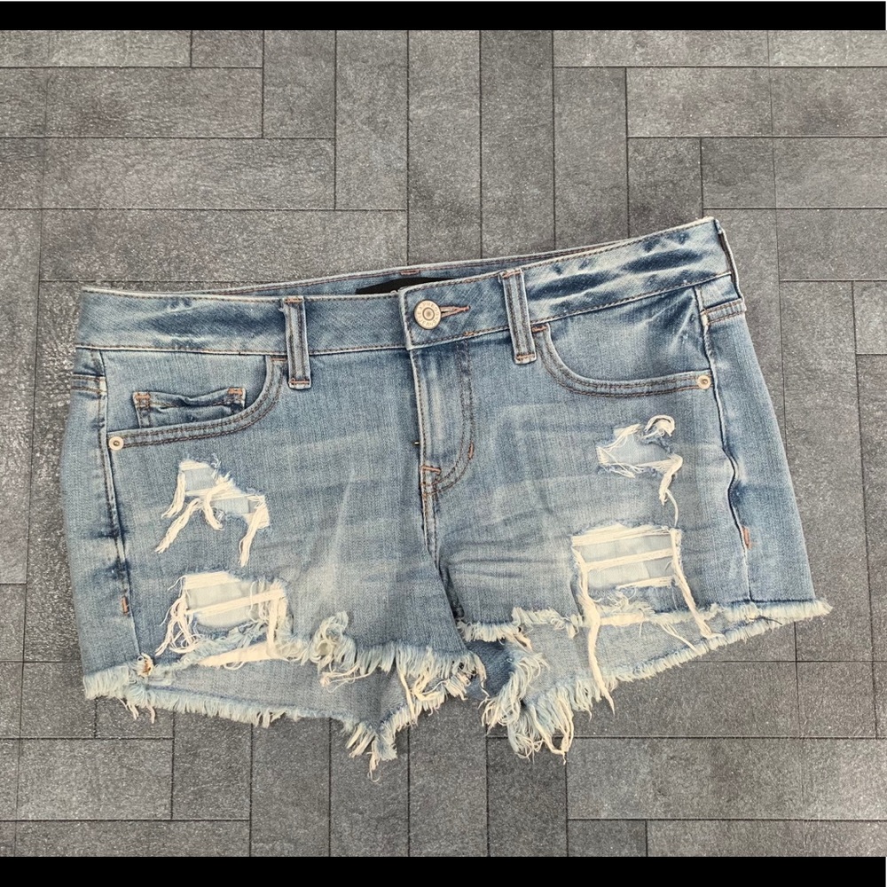 Express blue jean distressed shorts